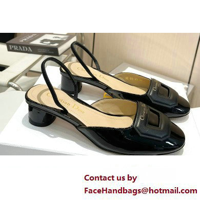 Dior Heel 4.5cm Day Slingback Pumps in Patent Calfskin Black 2023