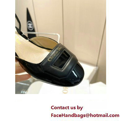 Dior Heel 4.5cm Day Slingback Pumps in Patent Calfskin Black 2023