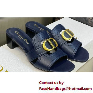 Dior Heel 4.5cm Or 30 Montaigne Slides in Calfskin Dark Blue 2023 - Click Image to Close