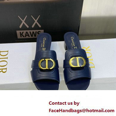 Dior Heel 4.5cm Or 30 Montaigne Slides in Calfskin Dark Blue 2023