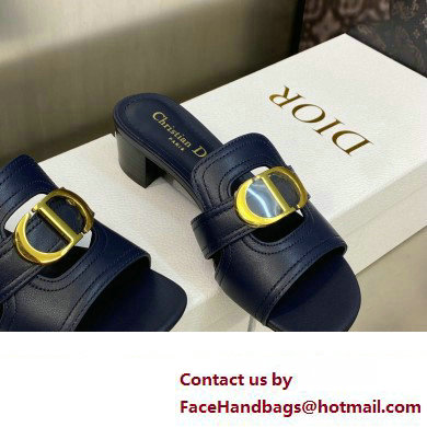 Dior Heel 4.5cm Or 30 Montaigne Slides in Calfskin Dark Blue 2023