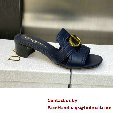 Dior Heel 4.5cm Or 30 Montaigne Slides in Calfskin Dark Blue 2023