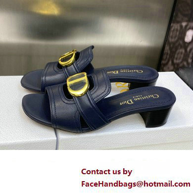 Dior Heel 4.5cm Or 30 Montaigne Slides in Calfskin Dark Blue 2023