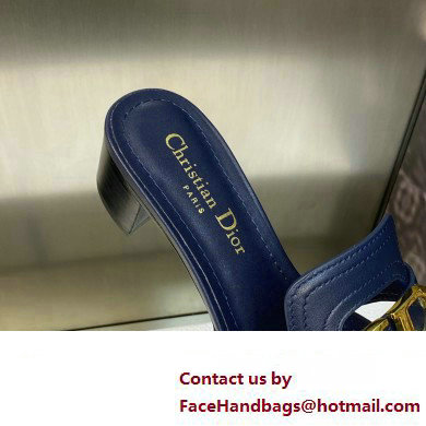 Dior Heel 4.5cm Or 30 Montaigne Slides in Calfskin Dark Blue 2023