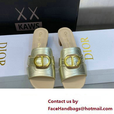 Dior Heel 4.5cm Or 30 Montaigne Slides in Calfskin Metallic Gold 2023