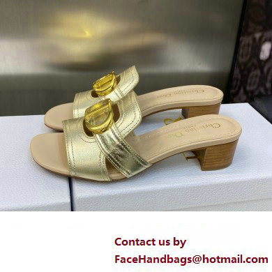 Dior Heel 4.5cm Or 30 Montaigne Slides in Calfskin Metallic Gold 2023