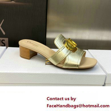 Dior Heel 4.5cm Or 30 Montaigne Slides in Calfskin Metallic Gold 2023