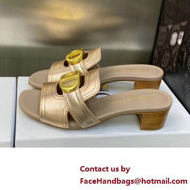 Dior Heel 4.5cm Or 30 Montaigne Slides in Calfskin Metallic Pink Gold 2023