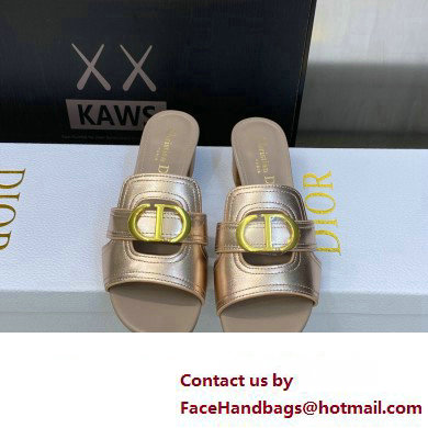 Dior Heel 4.5cm Or 30 Montaigne Slides in Calfskin Metallic Pink Gold 2023