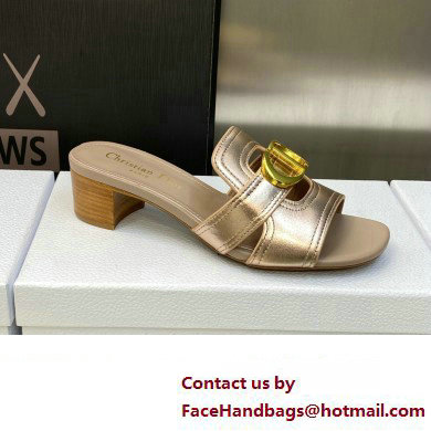 Dior Heel 4.5cm Or 30 Montaigne Slides in Calfskin Metallic Pink Gold 2023