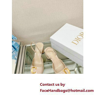 Dior Heel 8cm C'est Slingback Pumps in Patent Calfskin Beige 2023