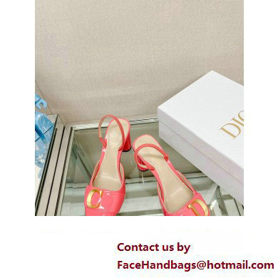 Dior Heel 8cm C'est Slingback Pumps in Patent Calfskin Pink 2023