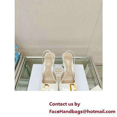 Dior Heel 8cm C'est Slingback Pumps in Patent Calfskin White 2023