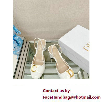 Dior Heel 8cm C'est Slingback Pumps in Patent Calfskin White 2023