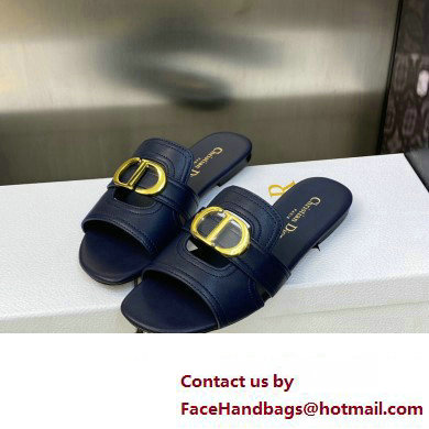 Dior Or 30 Montaigne Flat Slides in Calfskin Dark Blue 2023