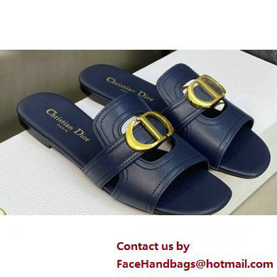 Dior Or 30 Montaigne Flat Slides in Calfskin Dark Blue 2023