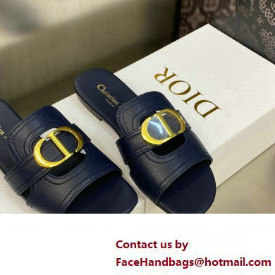 Dior Or 30 Montaigne Flat Slides in Calfskin Dark Blue 2023