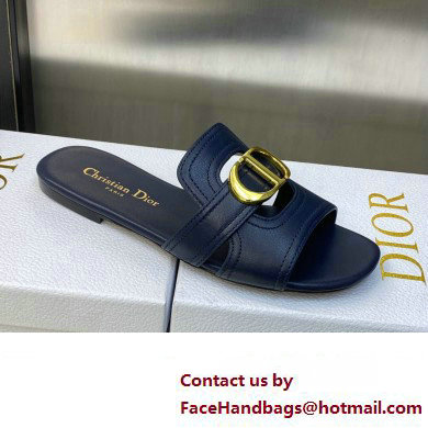 Dior Or 30 Montaigne Flat Slides in Calfskin Dark Blue 2023