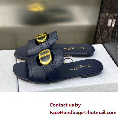 Dior Or 30 Montaigne Flat Slides in Calfskin Dark Blue 2023