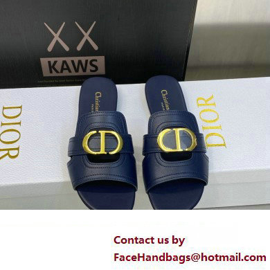 Dior Or 30 Montaigne Flat Slides in Calfskin Dark Blue 2023