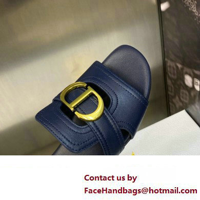 Dior Or 30 Montaigne Flat Slides in Calfskin Dark Blue 2023