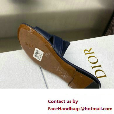 Dior Or 30 Montaigne Flat Slides in Calfskin Dark Blue 2023