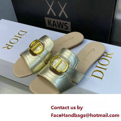 Dior Or 30 Montaigne Flat Slides in Calfskin Metallic Gold 2023