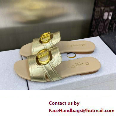 Dior Or 30 Montaigne Flat Slides in Calfskin Metallic Gold 2023