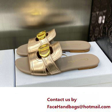 Dior Or 30 Montaigne Flat Slides in Calfskin Metallic Pink Gold 2023