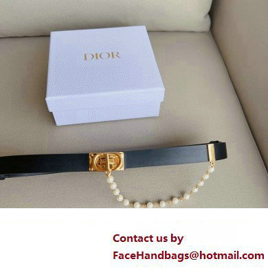 Dior Width 2cm Caro Belt in Black Smooth Calfskin and Glass Pearls 2023