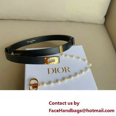 Dior Width 2cm Caro Belt in Black Smooth Calfskin and Glass Pearls 2023