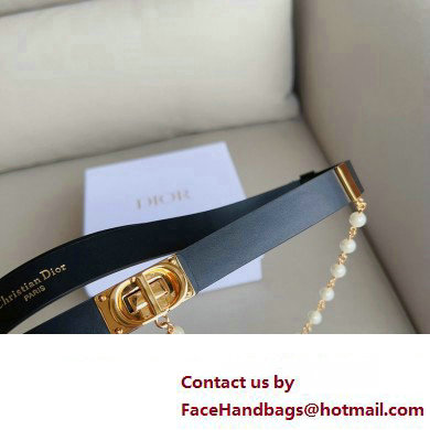 Dior Width 2cm Caro Belt in Black Smooth Calfskin and Glass Pearls 2023