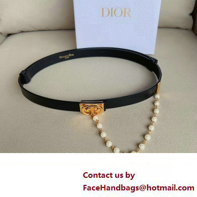 Dior Width 2cm Caro Belt in Black Smooth Calfskin and Glass Pearls 2023