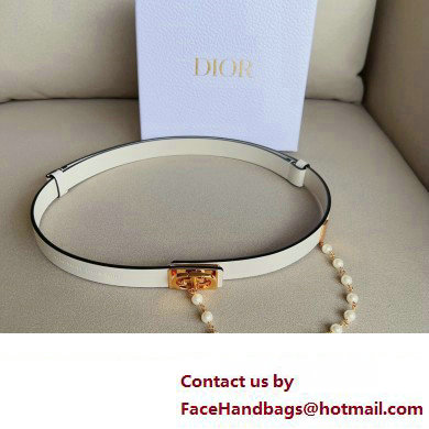 Dior Width 2cm Caro Belt in White Smooth Calfskin and Glass Pearls 2023