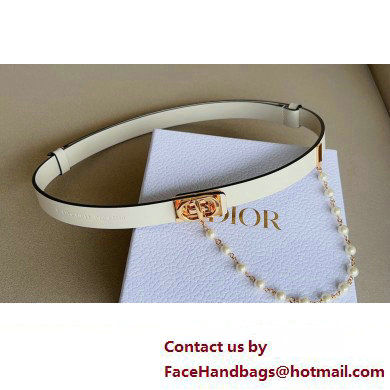 Dior Width 2cm Caro Belt in White Smooth Calfskin and Glass Pearls 2023