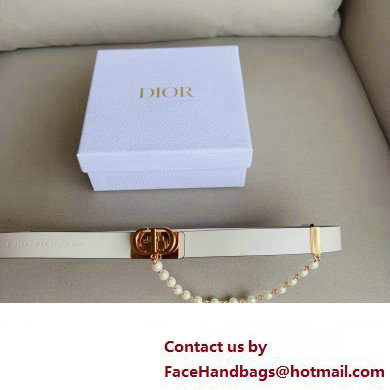 Dior Width 2cm Caro Belt in White Smooth Calfskin and Glass Pearls 2023