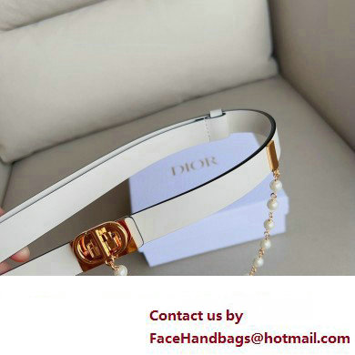 Dior Width 2cm Caro Belt in White Smooth Calfskin and Glass Pearls 2023