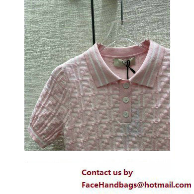 FENDI EMBOSSED KNIT POLO PINK 2023