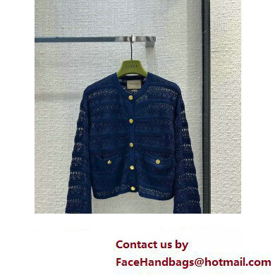 GUCCI Cotton lace cardigan BLUE 743288 2023