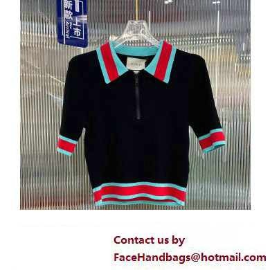 GUCCI Stretch viscose cropped polo shirt 2023