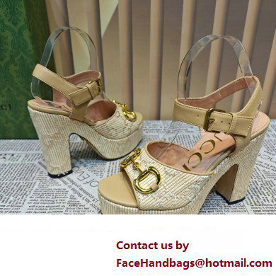 Gucci Heel 12cm Platform 3.5cm Horsebit sandals 745955 Apricot 2023