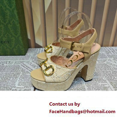 Gucci Heel 12cm Platform 3.5cm Horsebit sandals 745955 Apricot 2023