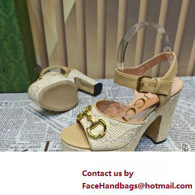 Gucci Heel 12cm Platform 3.5cm Horsebit sandals 745955 Apricot 2023