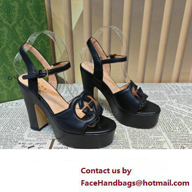 Gucci Heel 12cm Platform 3.5cm Interlocking G sandals 730022 Black 01 2023