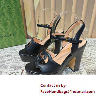 Gucci Heel 12cm Platform 3.5cm Interlocking G sandals 730022 Black 01 2023