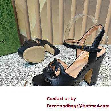 Gucci Heel 12cm Platform 3.5cm Interlocking G sandals 730022 Black 01 2023