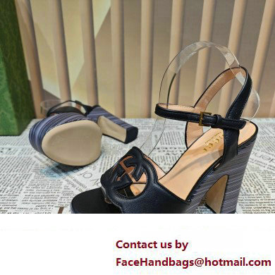 Gucci Heel 12cm Platform 3.5cm Interlocking G sandals 730022 Black 02 2023