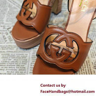 Gucci Heel 12cm Platform 3.5cm Interlocking G sandals 730022 Brown 2023