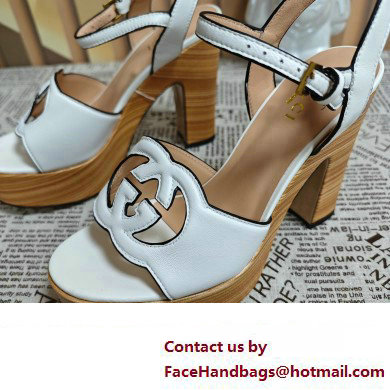 Gucci Heel 12cm Platform 3.5cm Interlocking G sandals 730022 White 2023