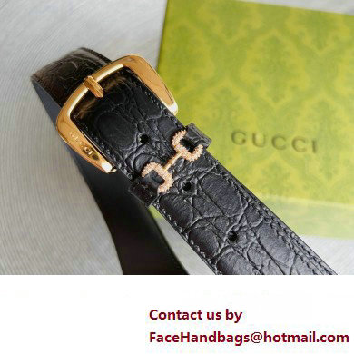 Gucci Width 3cm Caiman belt with crystal Horsebit 01 2023